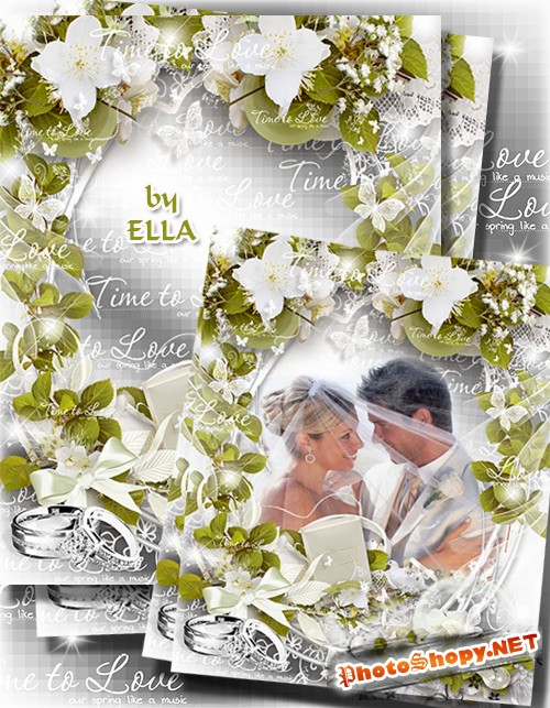 Свадебная фоторамка с белыми розами - Время любить