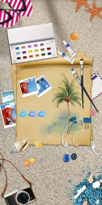 The bright colors of summer vacation on the beach Psd for Photoshop