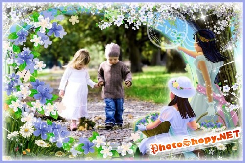 Детская рамка для фотошопа - Девочки с цветами