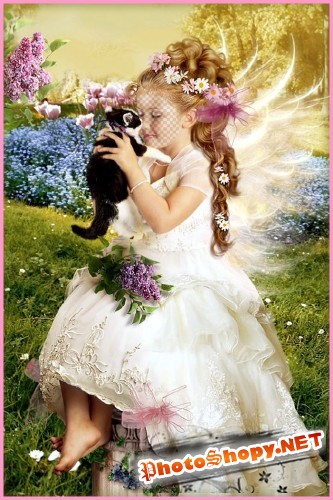 Детский шаблон для фотошопа - Девочка с котенком