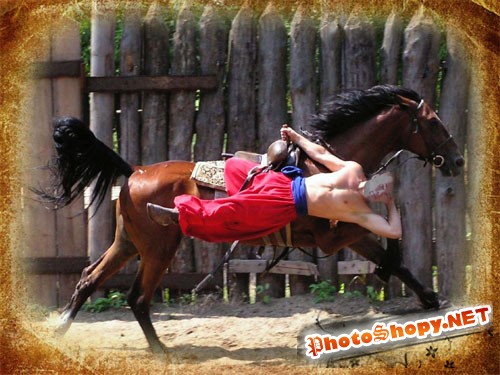  Шаблон для фотошопа - казак на лошади 