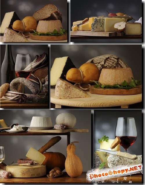 Клипарт - Вино, сыр, хлеб, овощи