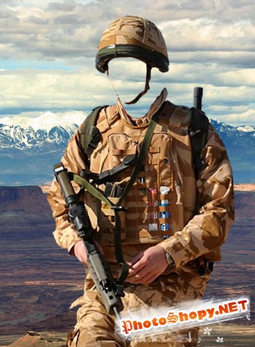 Шаблон для фотошопа – Американский солдат в горах