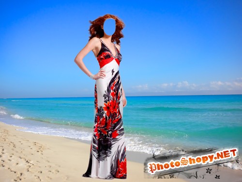 Шаблон для фотошопа – Девушка в платье на берегу моря