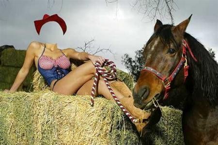 Красивый женский шаблон для Photoshop - Девушка-ковбой