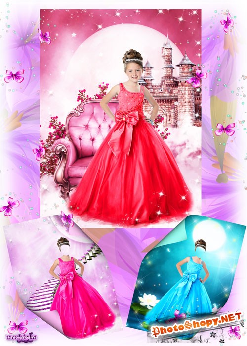 Детские шаблоны для фотошопа - Маленькие леди в восхитительных платьях