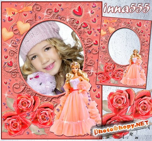 Рамка для девочки – Барби с красивыми розами