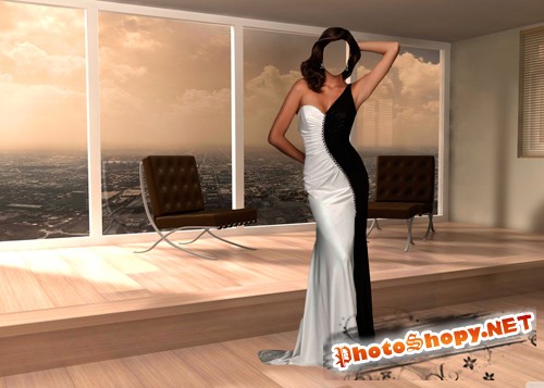 Шаблон для фотошопа – Женщина в черно – белом платье