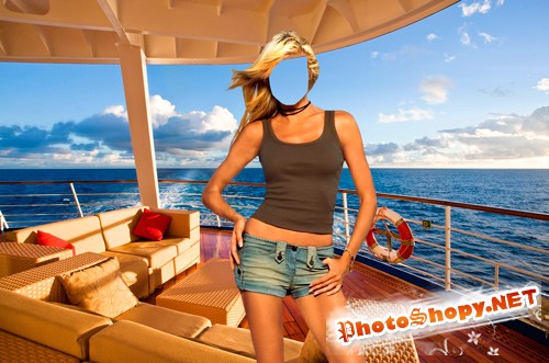 Шаблон для фотошопа – Девушка в море на яхте
