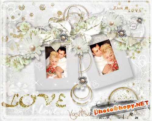 Великолепная свадебная рамочка для фотошопа на романтическом фоне - Любовь