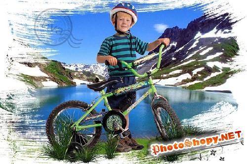 Детский шаблон для фотографий - Мальчик с велосипедом