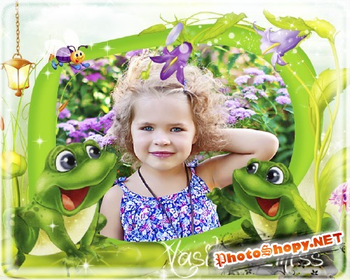 Весёлая детская рамочка для фотошопа с весёлыми лягушатами