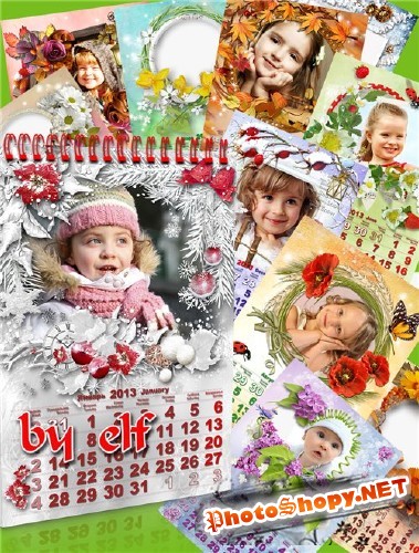 Перекидной календарь на 2013 год с вырезом для фото - Двенадцать месяцев