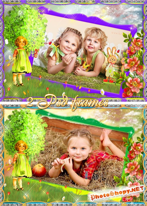Детские рамки для фотошопа - Девочка и цветы в стиле винтаж