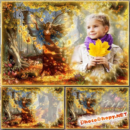 Детская рамка для Photoshop - Сказки осеннего леса, королева осень