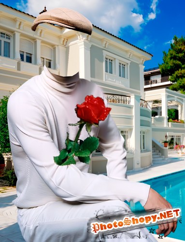 Шаблон для фотошопа – Мужчина с розой в белом
