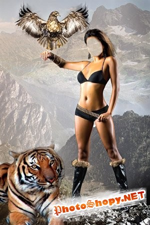 Шаблон для фотошоп - Амазонка и звери