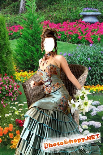 Шаблон Девушка в саду с цветами