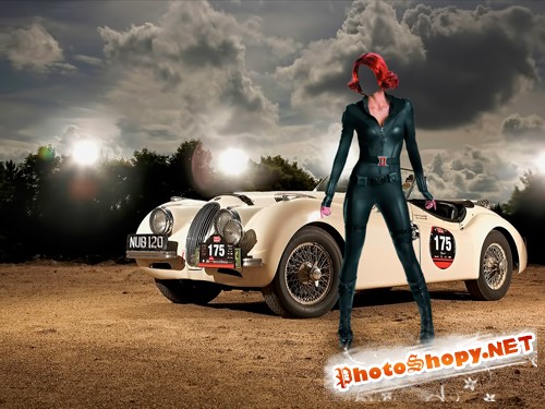 Шаблон для фотошопа – Женщина возле гоночного авто