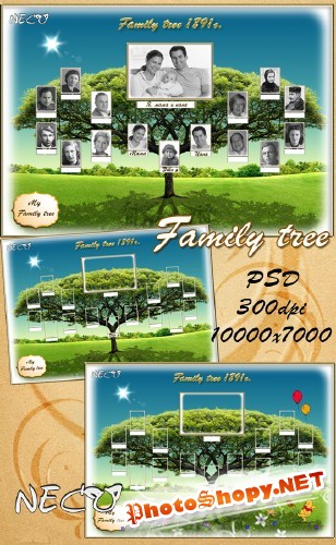 Оригинальный исходник семейного дерева в природном стиле с с героями мультфильма про Винни Пуха PSD