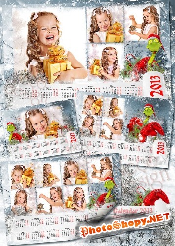 Праздничный календарь коллаж с рамками со змеёй - Снежные этюды