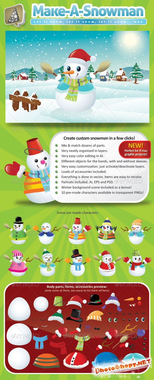 GraphicRiver - Vector Snowman Creation Pack 761167