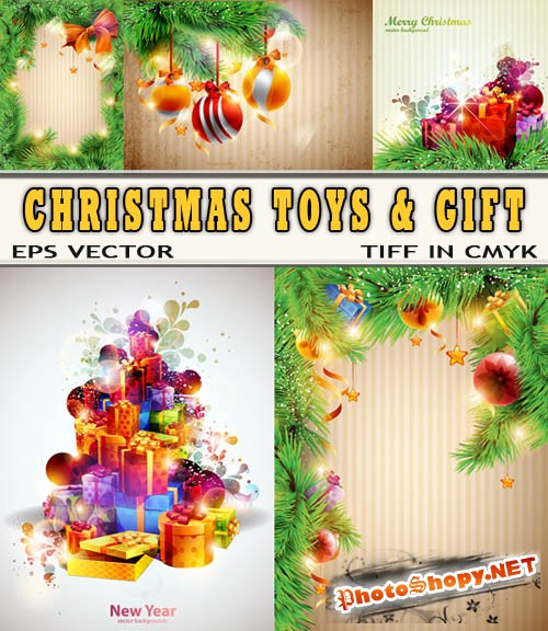 Новогодние подарки и шары на елке - плакаты (eps & tiff)