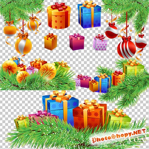 Клипарт - Новогодние композиции с подарками и шарами