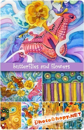 Коллекция цветных абстрактных фонов с бабочками и цветами