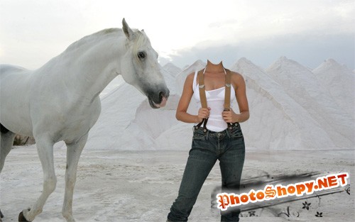 Шаблон для девушек - горы девушка и лошадь