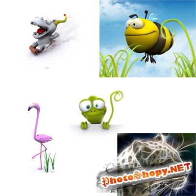 3D Анимационные картинки с животными и насекомыми