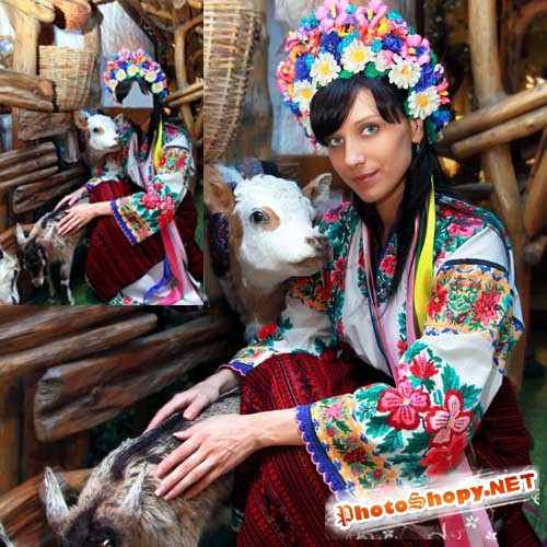 Шаблон для photoshop - Украинка в селе на Украине