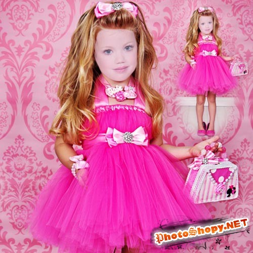 Шаблон для фотошопа - Девочка в нарядном розовом платьице