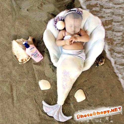 Шаблон для фотошопа - Русалка отдыхает на песке