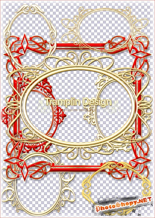 Набор рамок-вырезов в золотистом, красном и белом цвете