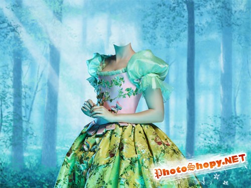 Шаблон женский - Милая Белоснежка в цветочном платье в лесу