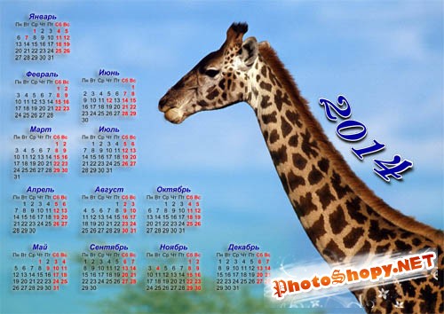  Настенный календарь на 2014 год - Животные Африки 