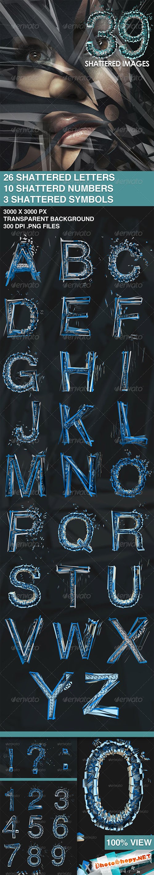 GraphicRiver - 39 Isolated Shattered Letters 2005029