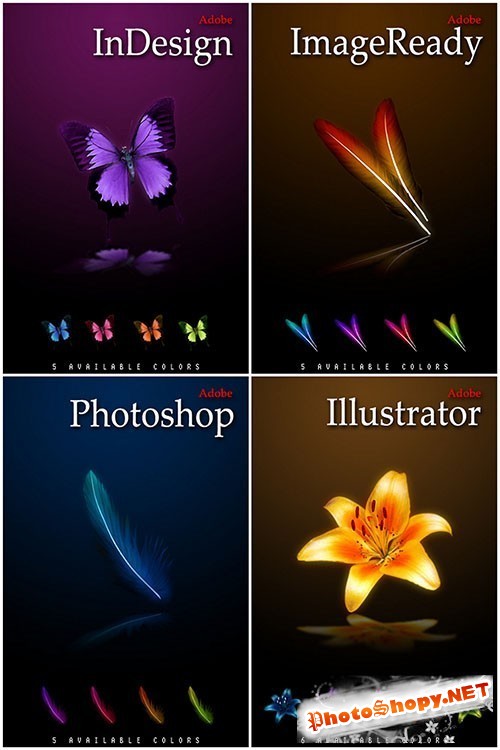 Colourful Feather, Butterfly and Flowers Icons for Photoshop REUPLOAD