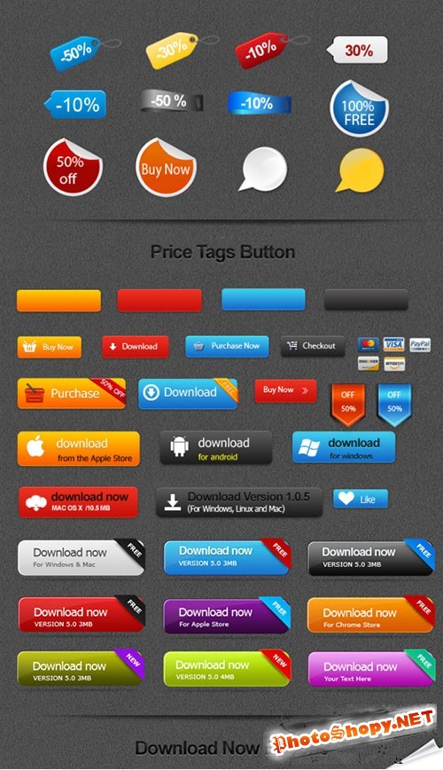 Colored Download PSD Buttons Template #2