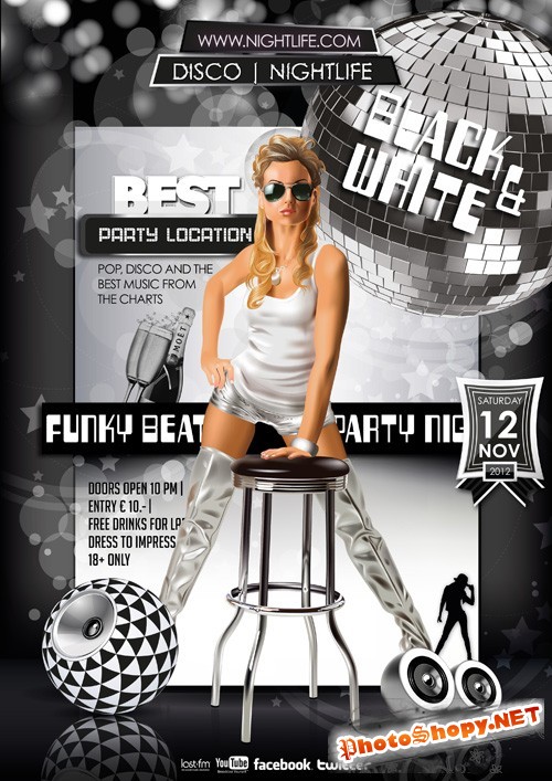 Black and White Disco Nightlife Flyer Template PSD