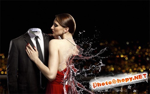 PSD шаблон для мужчин - Креативная фотосессия с девушкой из воды