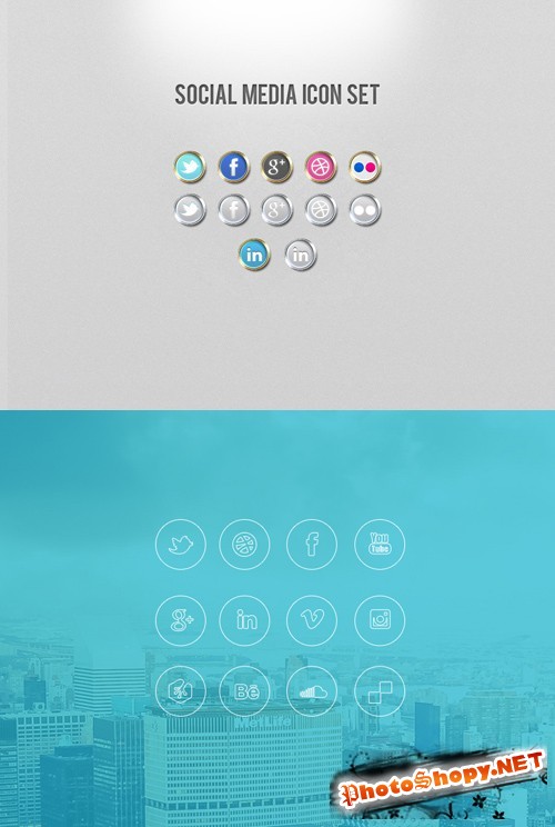 Social Media and iOS 7 Style Icons Set PSD