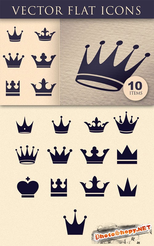Flat Crown Icons Vector Elements Pack 2