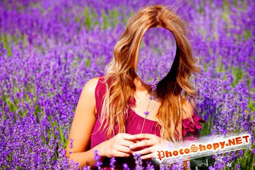 Шаблон для фотошоп - Девушка и замечательное лавандовое поле