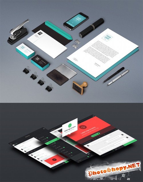 Stationery and App Screens Mock up Templates