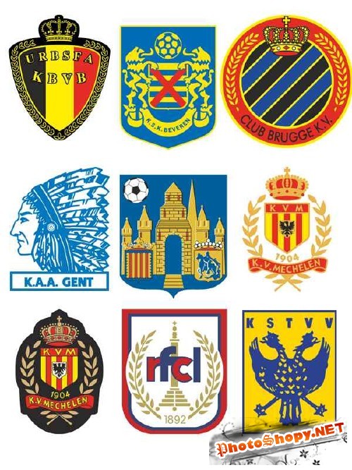 Логотипы и эмблемы футбольных команд Бельгии (вектор)