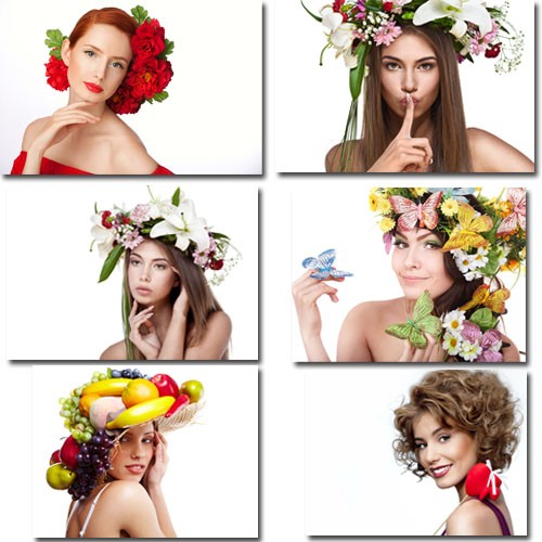Клипарты для фотошопа - 12 девушек в цветах