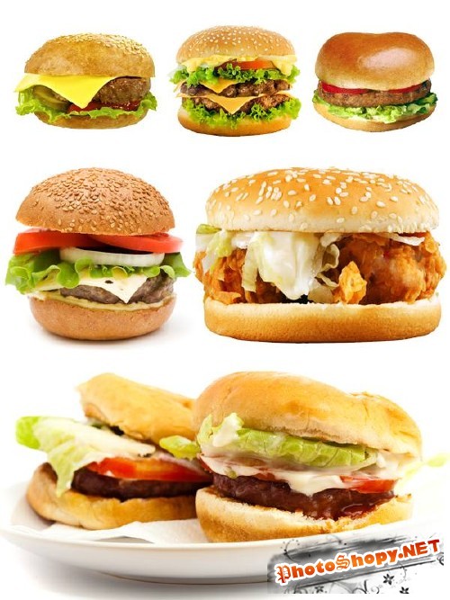 Фаст фуд: Гамбургер и чизбургер (клипарт на белом фоне)