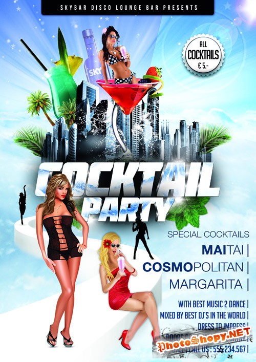 Coctail Party Flyer Template 3 PSD
